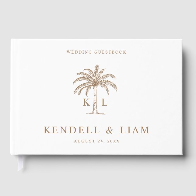 Monogram Wedding Logo Palm Tree Gästebuch (Vorderseite)