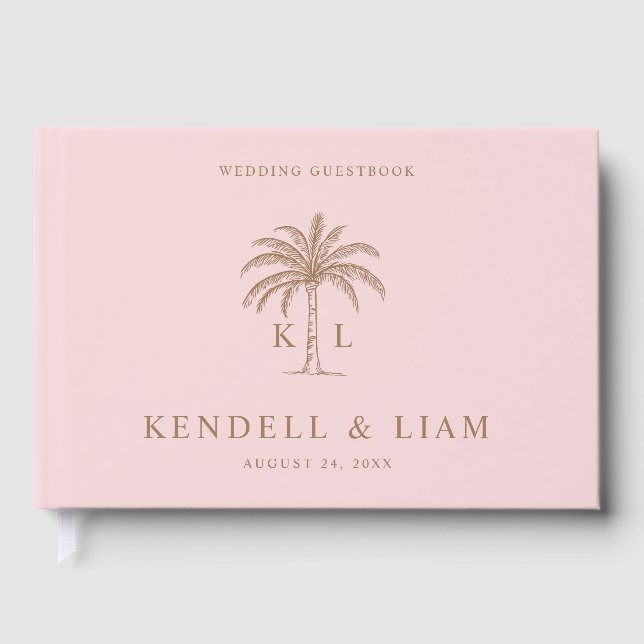Monogram Wedding Logo Palm Tree Gästebuch (Vorderseite)