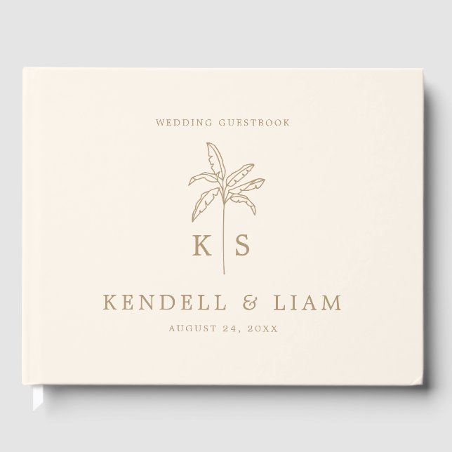 Monogram Wedding Logo Palm Tree Gästebuch (Vorderseite)