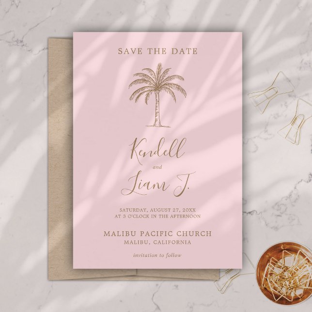 Monogram Wedding Logo Palm Tree Save the Date Card (Von Creator hochgeladen)