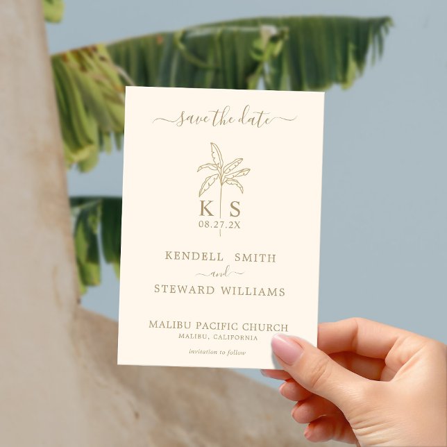 Monogram Wedding Logo Palm Tree Save the Date Einladung (Von Creator hochgeladen)