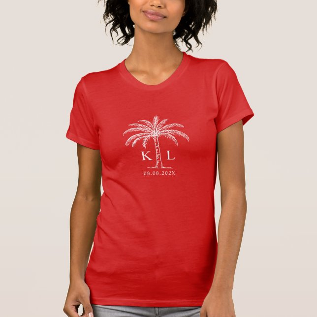Monogram Wedding Logo Palm Tree T-Shirt (Vorderseite)