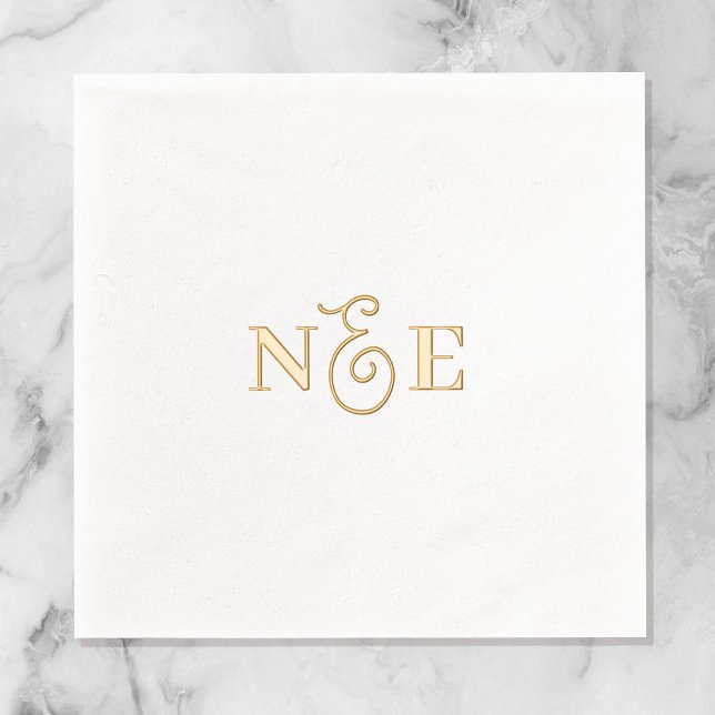Monogram Wedding Minimalistische Elegant Script Go Servietten Mit Folie (Stylishly Personalize with the Bride & Groom's Monogram Initials.)