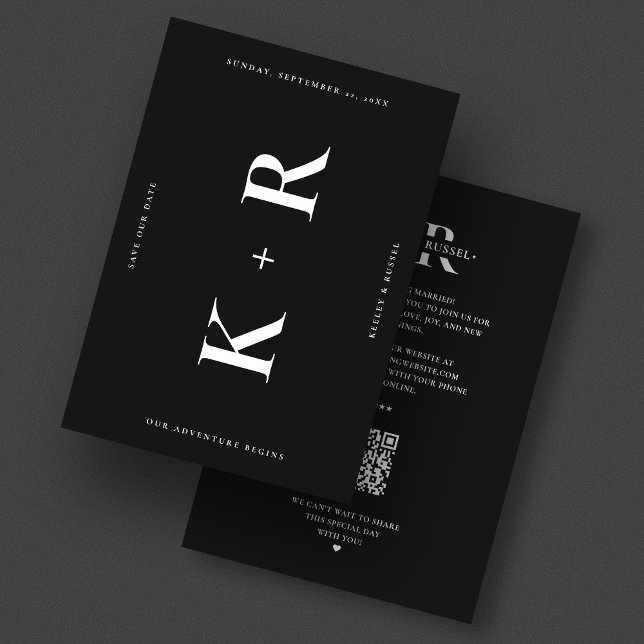 Monogram Wedding Modern Simple Black Save The Date (Minimalist Monogram Wedding Modern Simple Black Save The Date
)