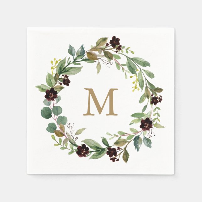 Monogram Wedding Napkin Greenery Napkin Serviette (Vorderseite)
