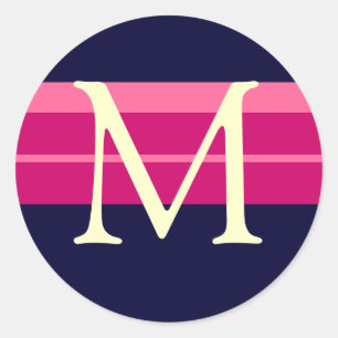 Monogram Wedding Pink Navy Elfenbeinumschlag Aufkl Runder Aufkleber