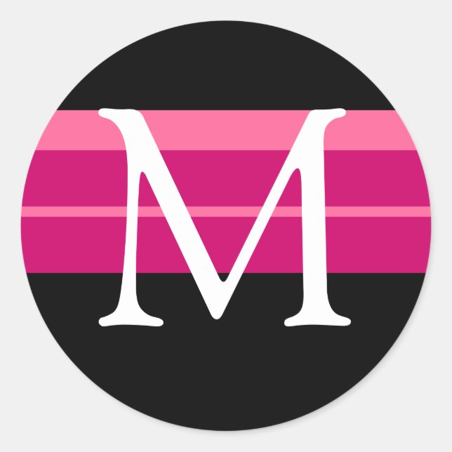 Monogram Wedding Pink Schwarz-weiß Umschlag Aufkle Runder Aufkleber (Vorderseite)