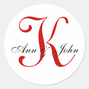 Monogram Wedding Red Bride Groom Namensaufkleber Runder Aufkleber
