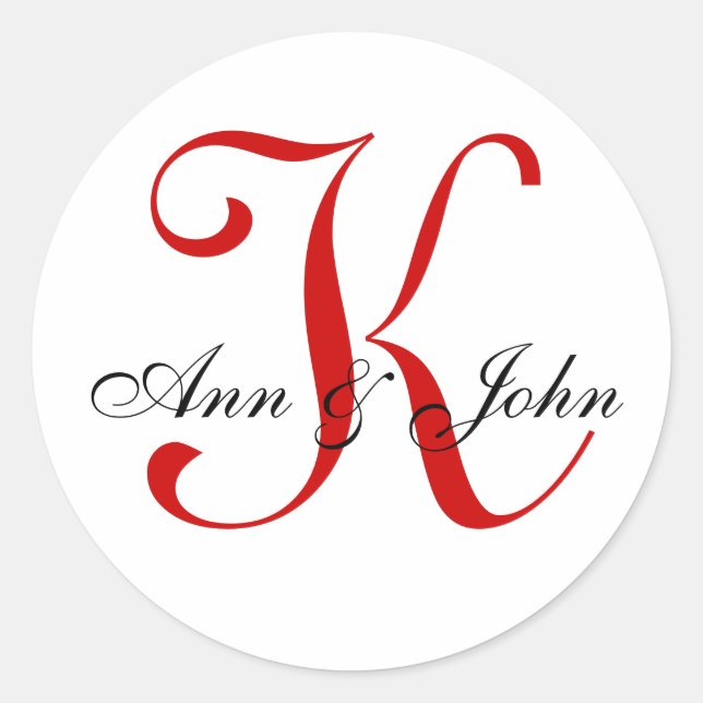 Monogram Wedding Red Bride Groom Namensaufkleber Runder Aufkleber (Vorderseite)