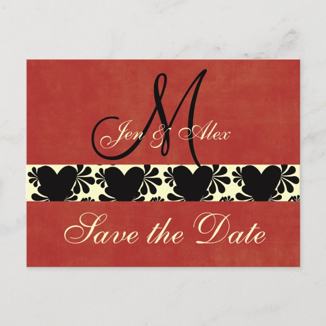 Monogram Wedding Save the Date Cards Ankündigungspostkarte (Vorderseite)