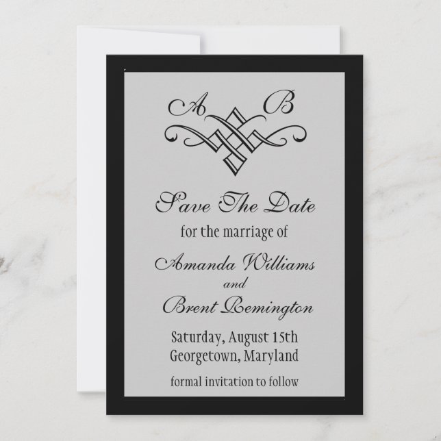 Monogram Wedding Save the Date in Gray (Vorderseite)