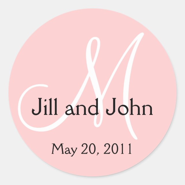 Monogram Wedding Save the Date Pink Sticker (Vorderseite)