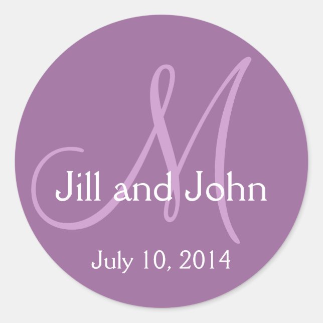 Monogram Wedding Save the Date Stickers Lila (Vorderseite)