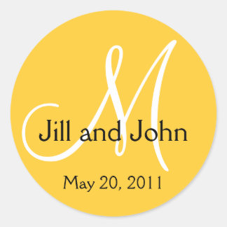 Monogram Wedding Save the Date Yellow Sticker