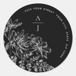 Monogram Wedding Schwarz-weiß Address Umschlag Auf Runder Aufkleber