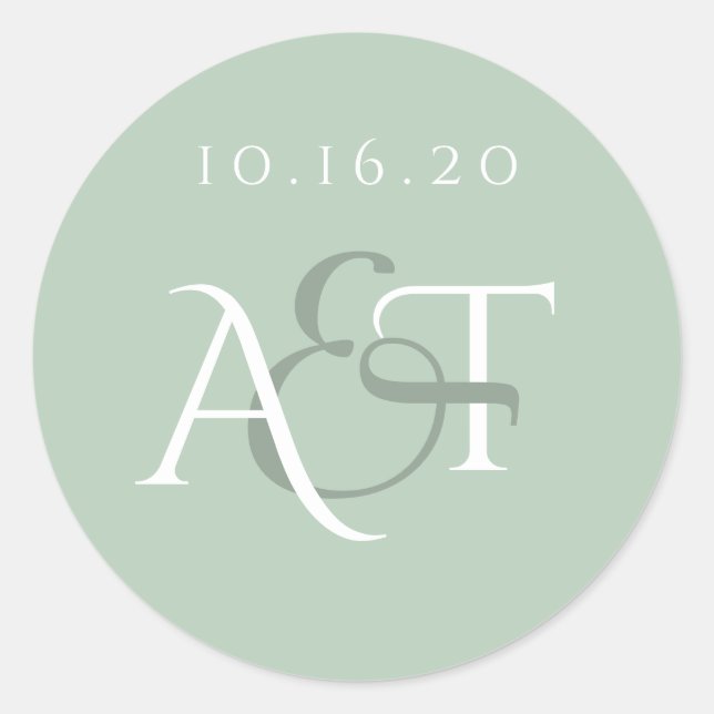 Monogram Wedding Siegel Sage Wedding Initials Runder Aufkleber (Vorderseite)