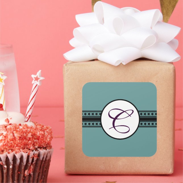 Monogram Wedding Star Borders Quadratischer Aufkleber (Party)