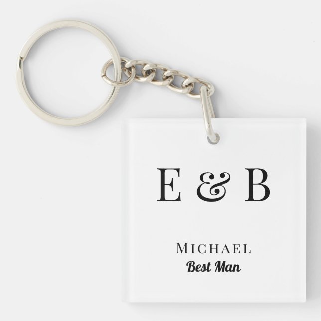 Monogram Wedding Trauzeuge Gift Personalisiert Bla Schlüsselanhänger (Vorderseite)