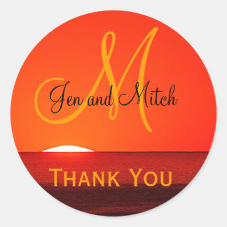 Monogram Wedding Tropical Sunset Umschlag Aufklebe Runder Aufkleber