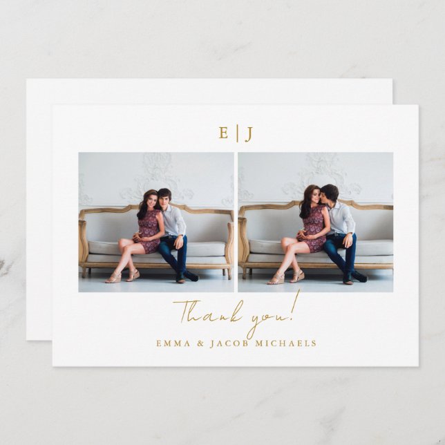 Monogram Wedding Vielen Dank Foto Gold Dankeskarte (Vorne/Hinten)