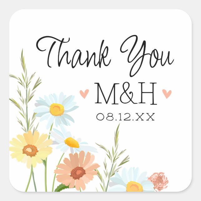 Monogram Wedding Vielen Dank Wildblume Stickers (Vorderseite)