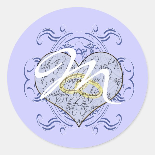 Monogram Wedding Vow Heart Runder Aufkleber (Vorderseite)