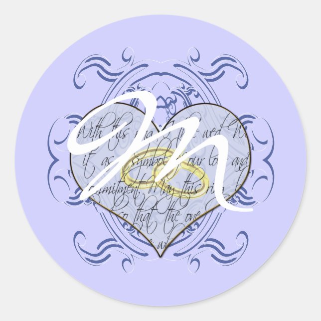 Monogram Wedding Vow Heart Runder Aufkleber (Vorderseite)