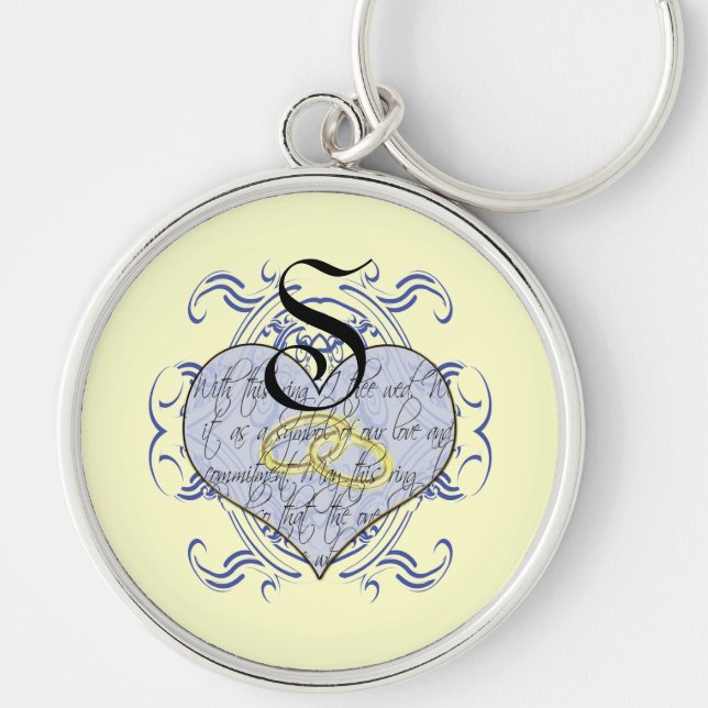 Monogram Wedding Vow Heart Schlüsselanhänger (Vorne)