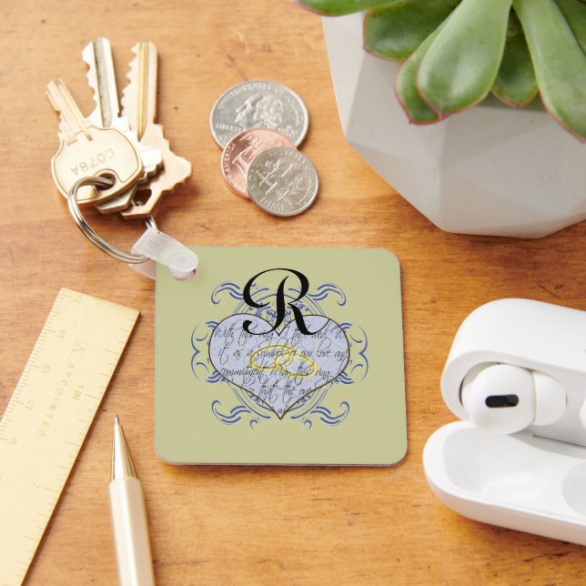 Monogram Wedding Vow Heart Schlüsselanhänger (Schreibtisch)