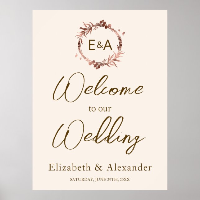 Monogram Wedding Welcome Sign Foam Boar Poster (Vorne)