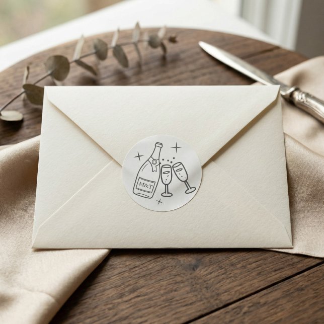 Monogram Wedding Whimsical Doodles Grey and White Runder Aufkleber (Wedding Whimsical Doodles Grey and White Classic Round Sticker by Ricaso. A fun modern monogram)