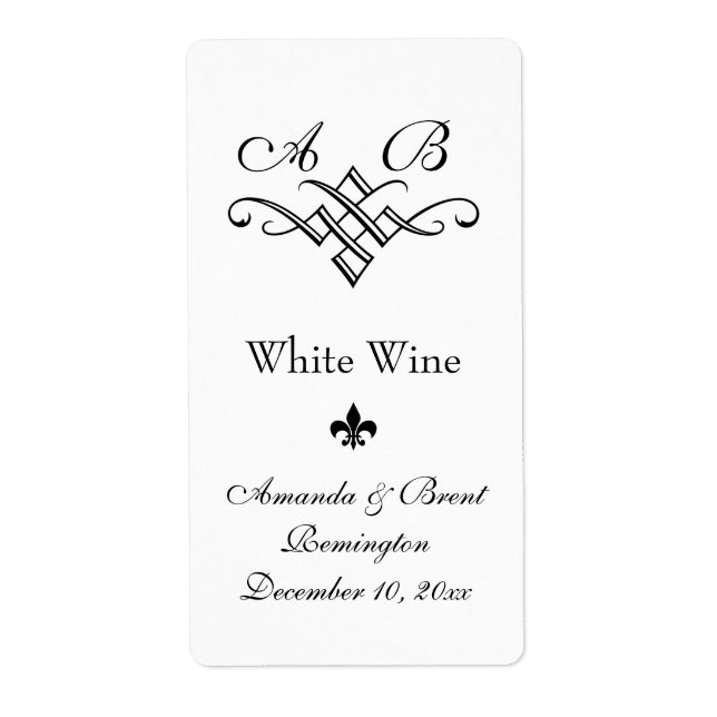Monogram Wedding Wine Label (weiß) (Vorne)