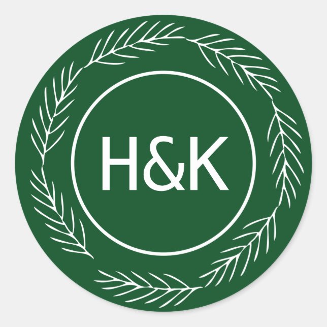 Monogram Wedding Wreath Runder Aufkleber (Vorderseite)