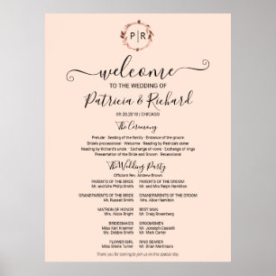 Monogram Wedding Zeremony Program Sign Foton Board Poster