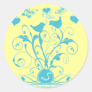 Monogram Wedds Hearts Wirbel Aqua Blue Runder Aufkleber