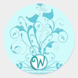 Monogram Wedds Hearts Wirbel Aqua Blue Runder Aufkleber