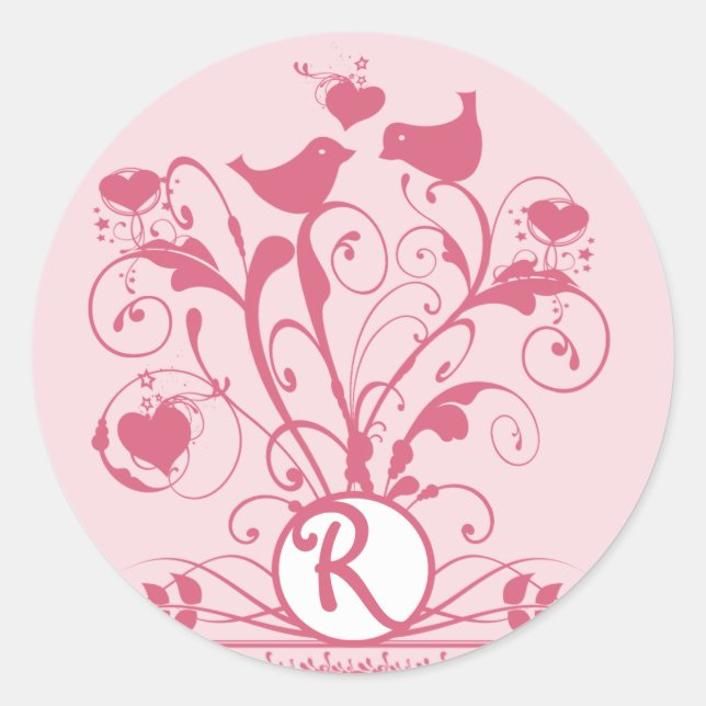 Monogram Wedds Hearts Wirbel Honeysuckle Runder Aufkleber (Vorderseite)