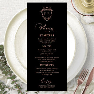 Monogram Wedelmenükarten Schwarz und Rose Gold Menükarte