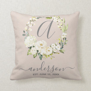 Monogram Wedgeake White Floral Wreath Kissen