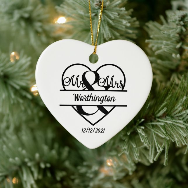 Monogram Wedname Heart Holiday Keramik Ornament (Baum)