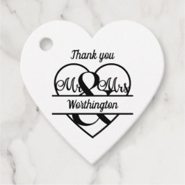 Monogram Wedname Heart Schwarz-weiß Danke Geschenkanhänger