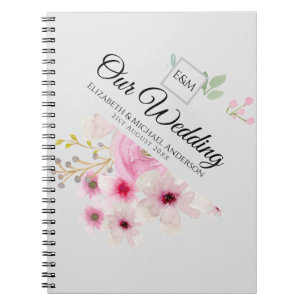 Monogram Wedple Pink Blush Bloral Notizblock
