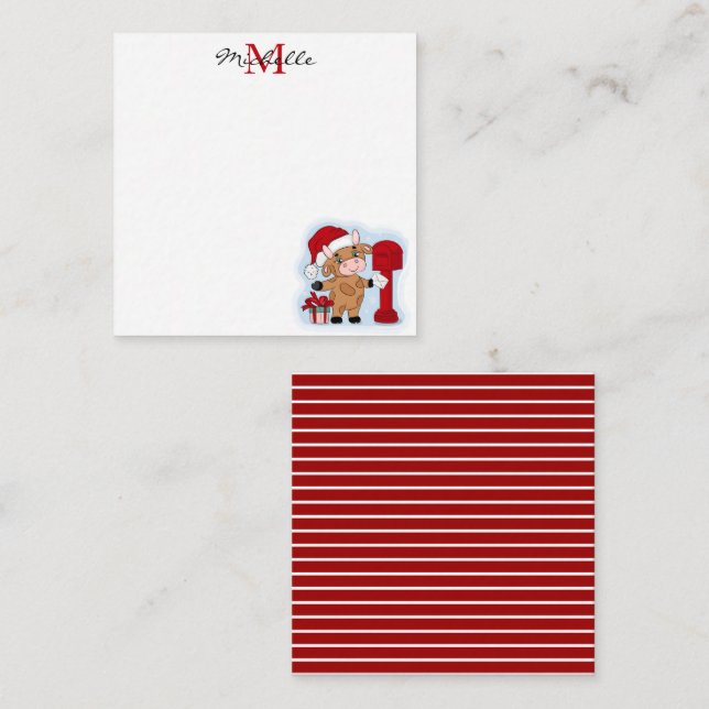 Monogram Weihnachtsfest Niedliche Kuh Personalisie Mitteilungskarte (Vorne/Hinten)