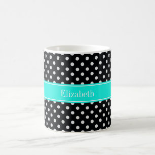 Monogram, weiß und schwarz Polka Dos Aqua Name7 Tasse
