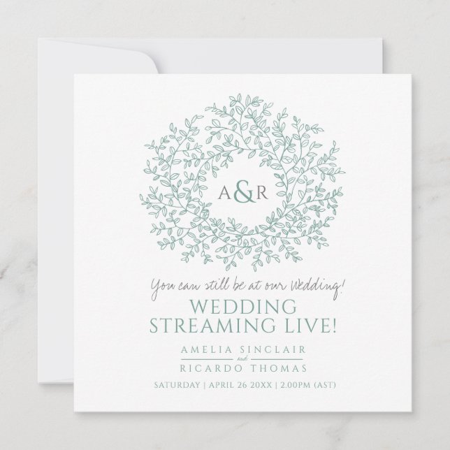 Monogram-weiße Blätter Hochzeitlive Stream Ankündigung (Vorderseite)