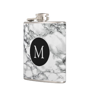 Monogram, weißer Marmorgestein - Ihr Letter Flask Flachmann