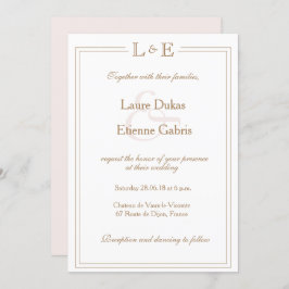 Monogram, weißes Goldmedaille und moderne Hochzeit Einladung