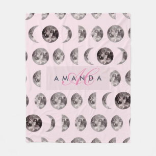 Monogram Whimsical Dreamy Moon Phases Fleecedecke