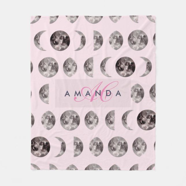 Monogram Whimsical Dreamy Moon Phases Fleecedecke (Vorderseite)