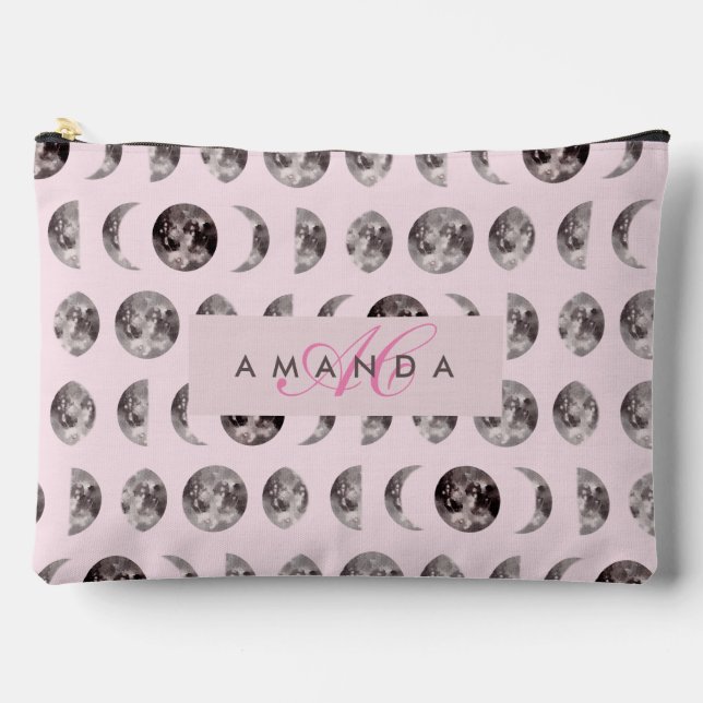 Monogram Whimsical Dreamy Moon Phases Zubehörtasche (Vorderseite)